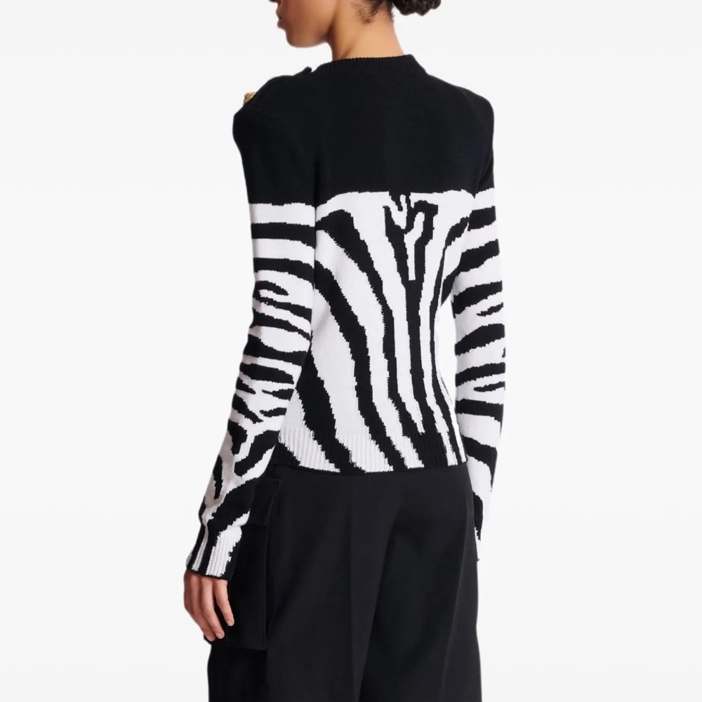 BALMAIN Zebra-Pattern Padded-Shoulder Sweater NWT - image 4
